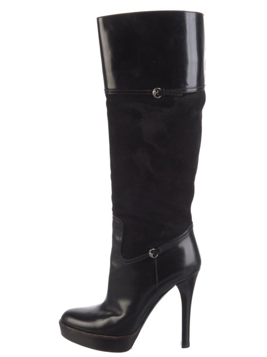 Gucci Shoes - Gucci Black Leather and Pony hair Bonnie Platform Knee High Boots